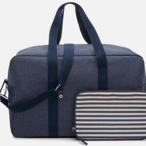 DSW WEEKENDER Navy Blue Striped Duffle Bag Denim